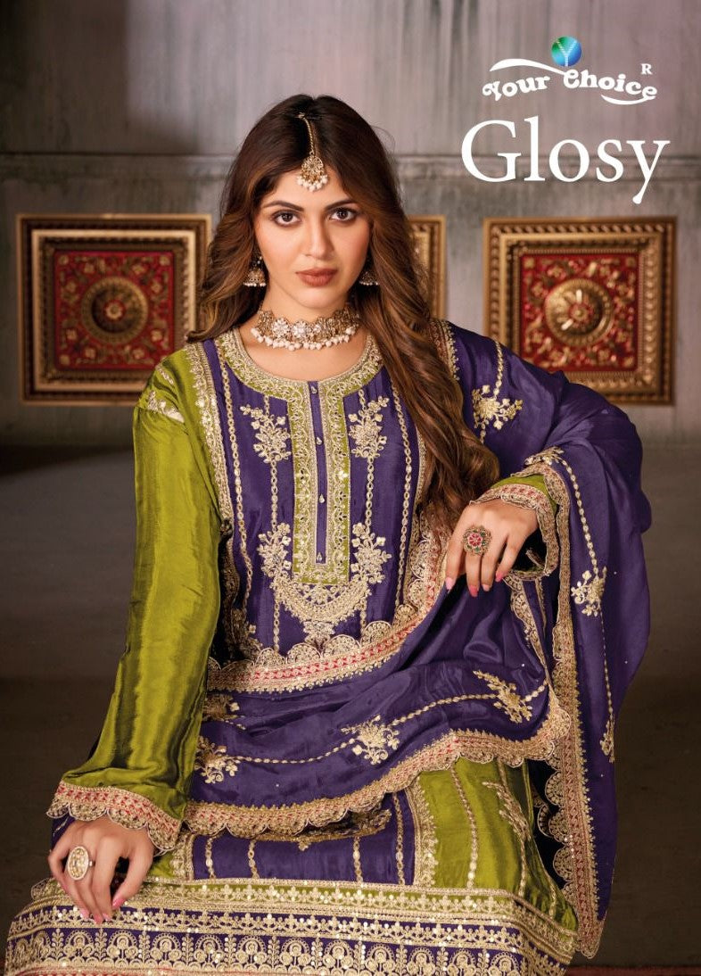 Glosy Your Choice Chinon Pakistani Readymade Suits
