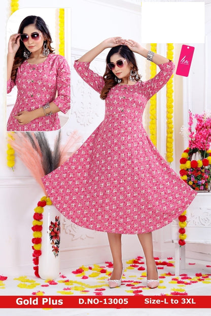 Gold Plus-0901 Zoya Rayon Anarkali Kurtis