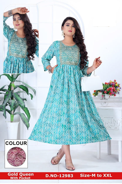 Gold Queen-0108 Zoya Rayon Anarkali Kurtis