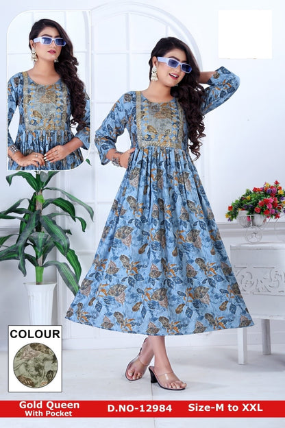 Gold Queen-0108 Zoya Rayon Anarkali Kurtis