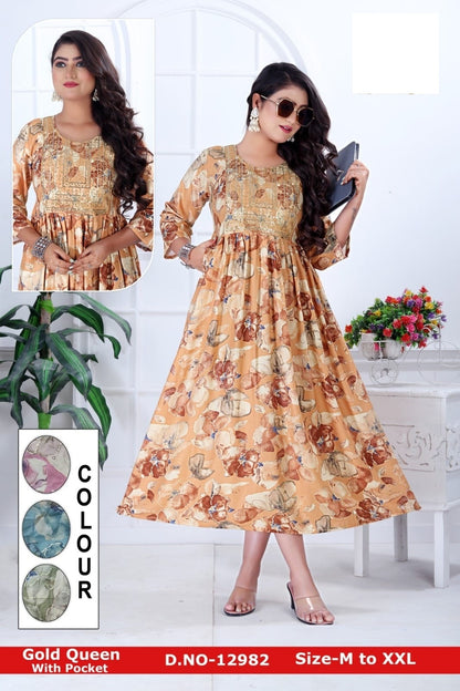 Gold Queen-0108 Zoya Rayon Anarkali Kurtis