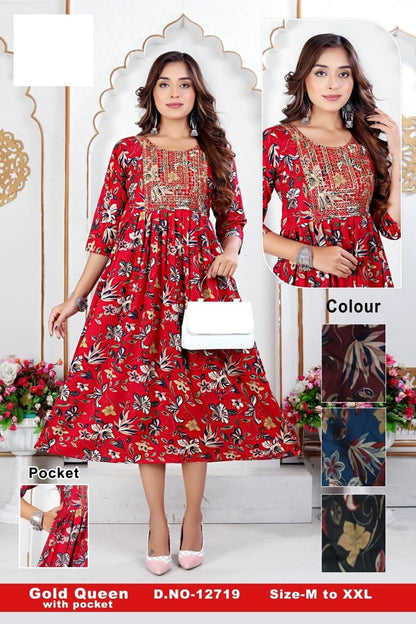 Gold Queen-0108 Zoya Rayon Anarkali Kurtis