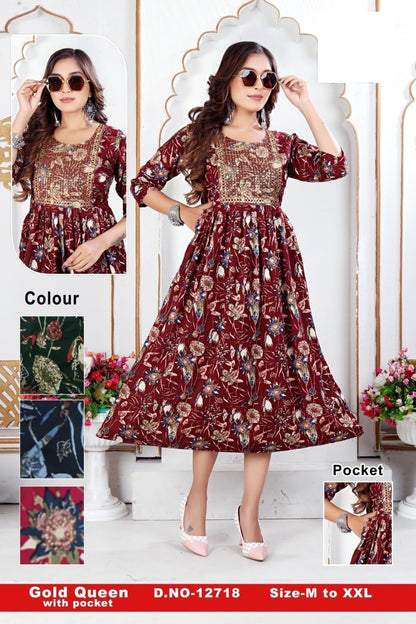Gold Queen-0108 Zoya Rayon Anarkali Kurtis