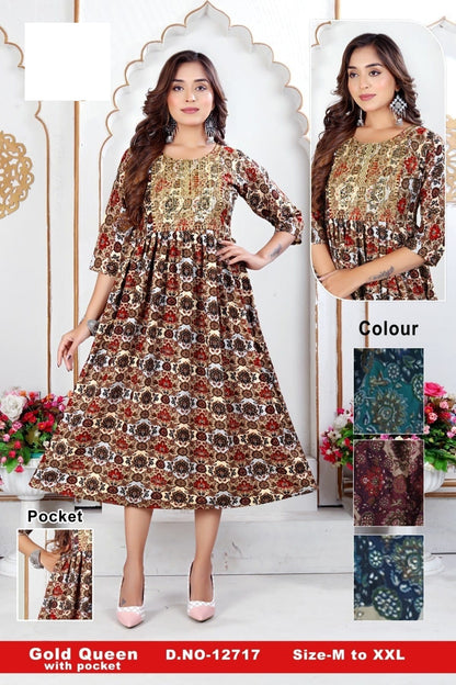 Gold Queen-0108 Zoya Rayon Anarkali Kurtis