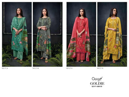 Goldie 2117 Ganga Cotton Silk Plazzo Style Suits