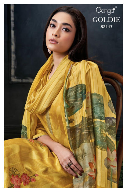Goldie 2117 Ganga Cotton Silk Plazzo Style Suits