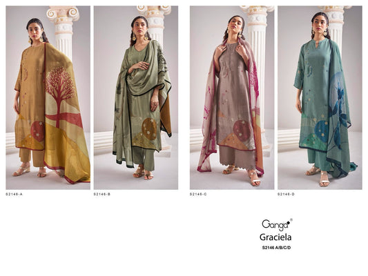 Gracilea-2146 Ganga Bemberg Silk Plazzo Style Suits