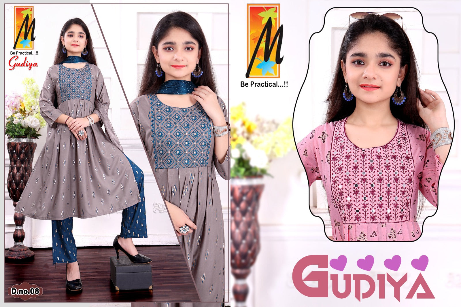 Gudiya Master Rayon Girls Readymade Pant Suits Kavya Style Plus