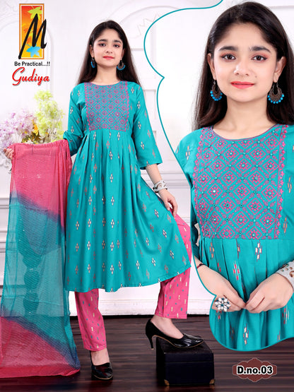 Gudiya Master Rayon Girls Readymade Pant Suits