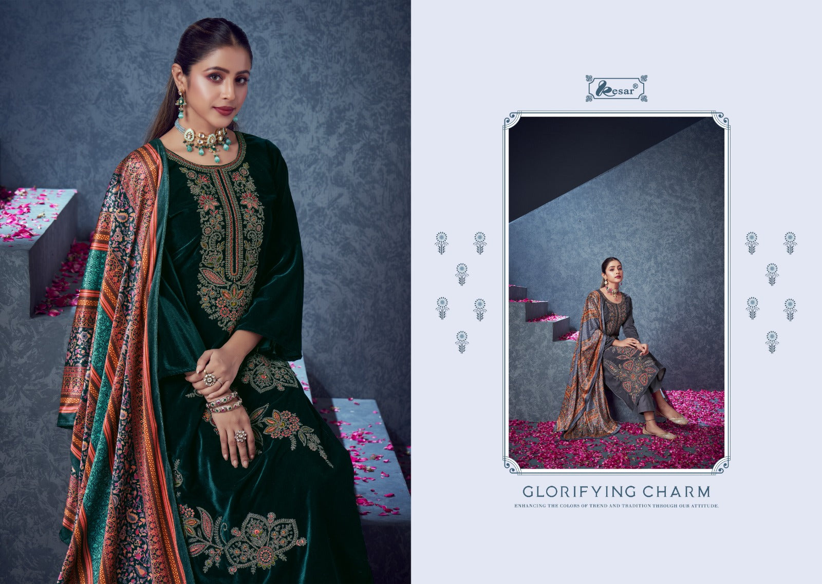 Gul A Guldasta Kesar Pashmina Suits