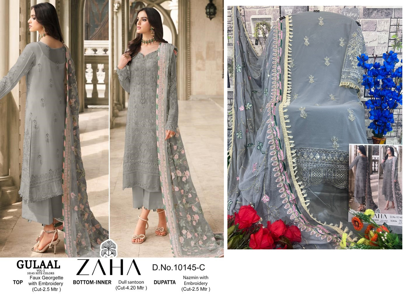 Gulaal Vol 2-10145-Abcd Zaha Georgette Pakistani Patch Work Suits