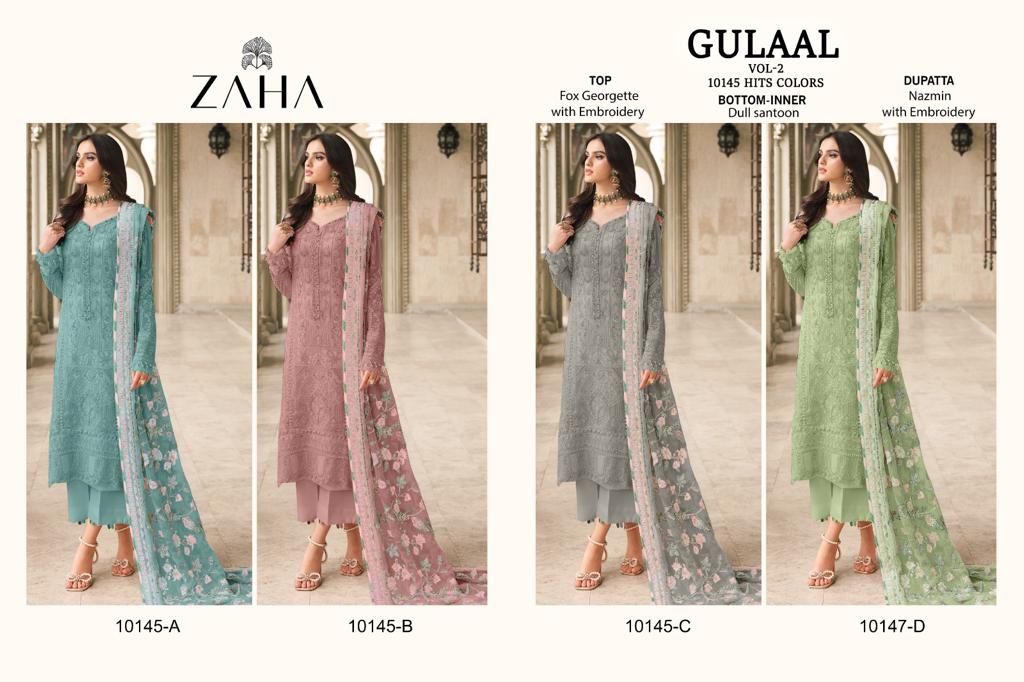 Gulaal Vol 2-10145-Abcd Zaha Georgette Pakistani Patch Work Suits