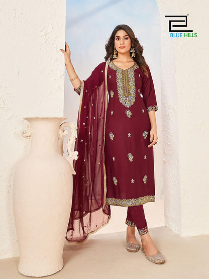 Gulab Jal Blue Hills Rayon Readymade Pant Style Suits