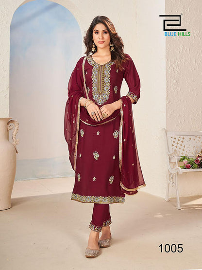 Gulab Jal Blue Hills Rayon Readymade Pant Style Suits