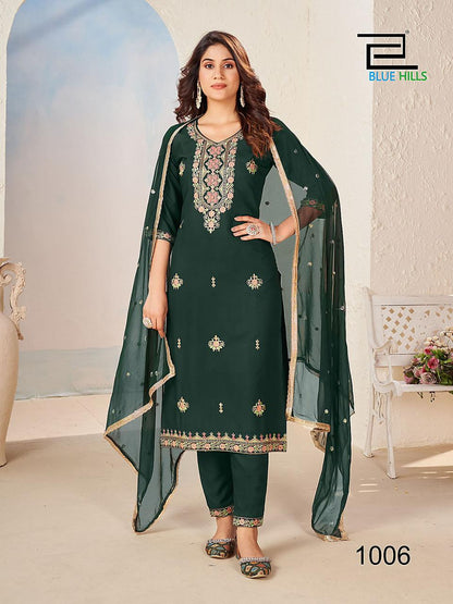 Gulab Jal Blue Hills Rayon Readymade Pant Style Suits