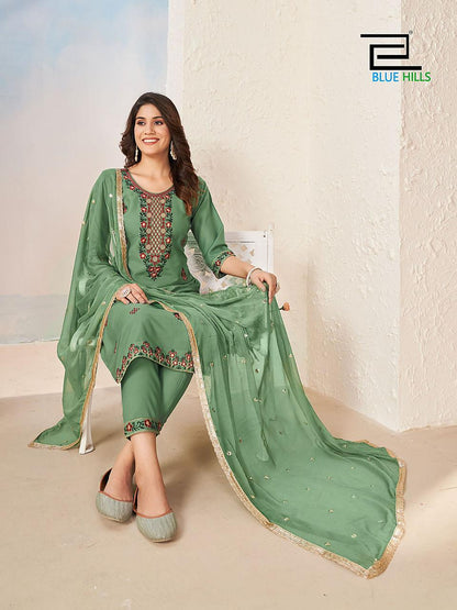 Gulab Jal Blue Hills Rayon Readymade Pant Style Suits