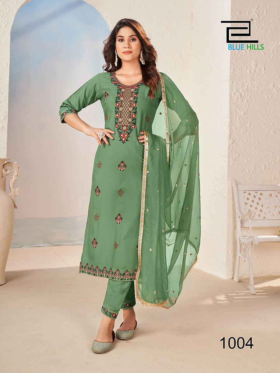 Gulab Jal Blue Hills Rayon Readymade Pant Style Suits