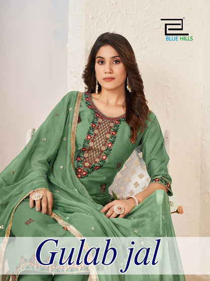 Gulab Jal Blue Hills Rayon Readymade Pant Style Suits