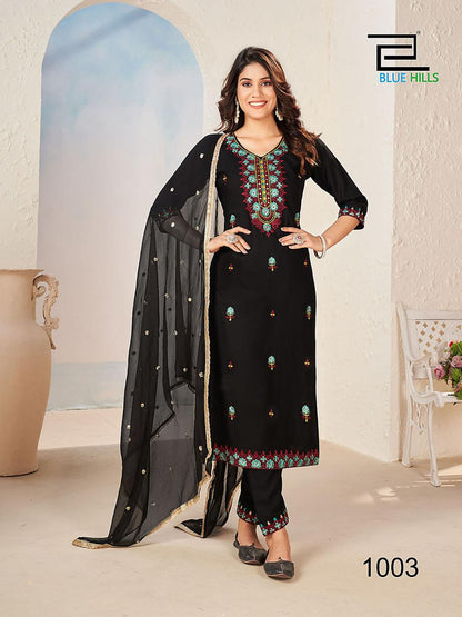 Gulab Jal Blue Hills Rayon Readymade Pant Style Suits