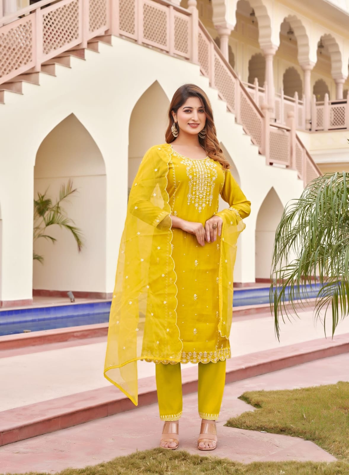 Gulabi Ossm Roman Silk Readymade Pant Style Suits