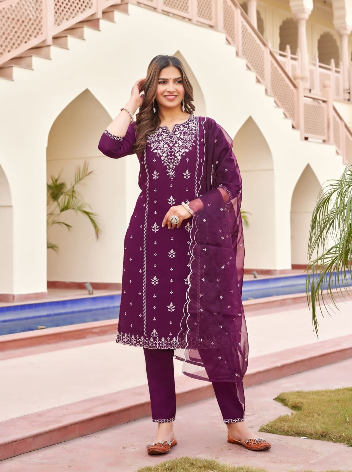 Gulabi Ossm Roman Silk Readymade Pant Style Suits