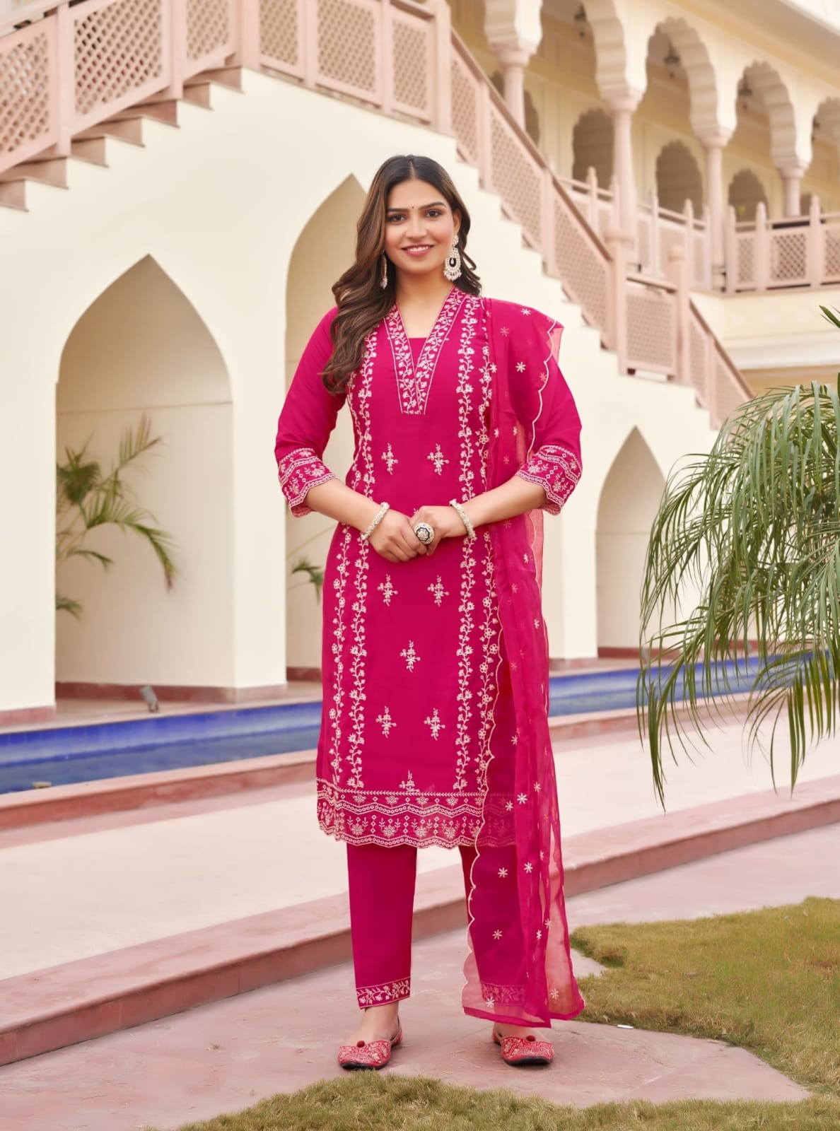 Gulabi Ossm Roman Silk Readymade Pant Style Suits