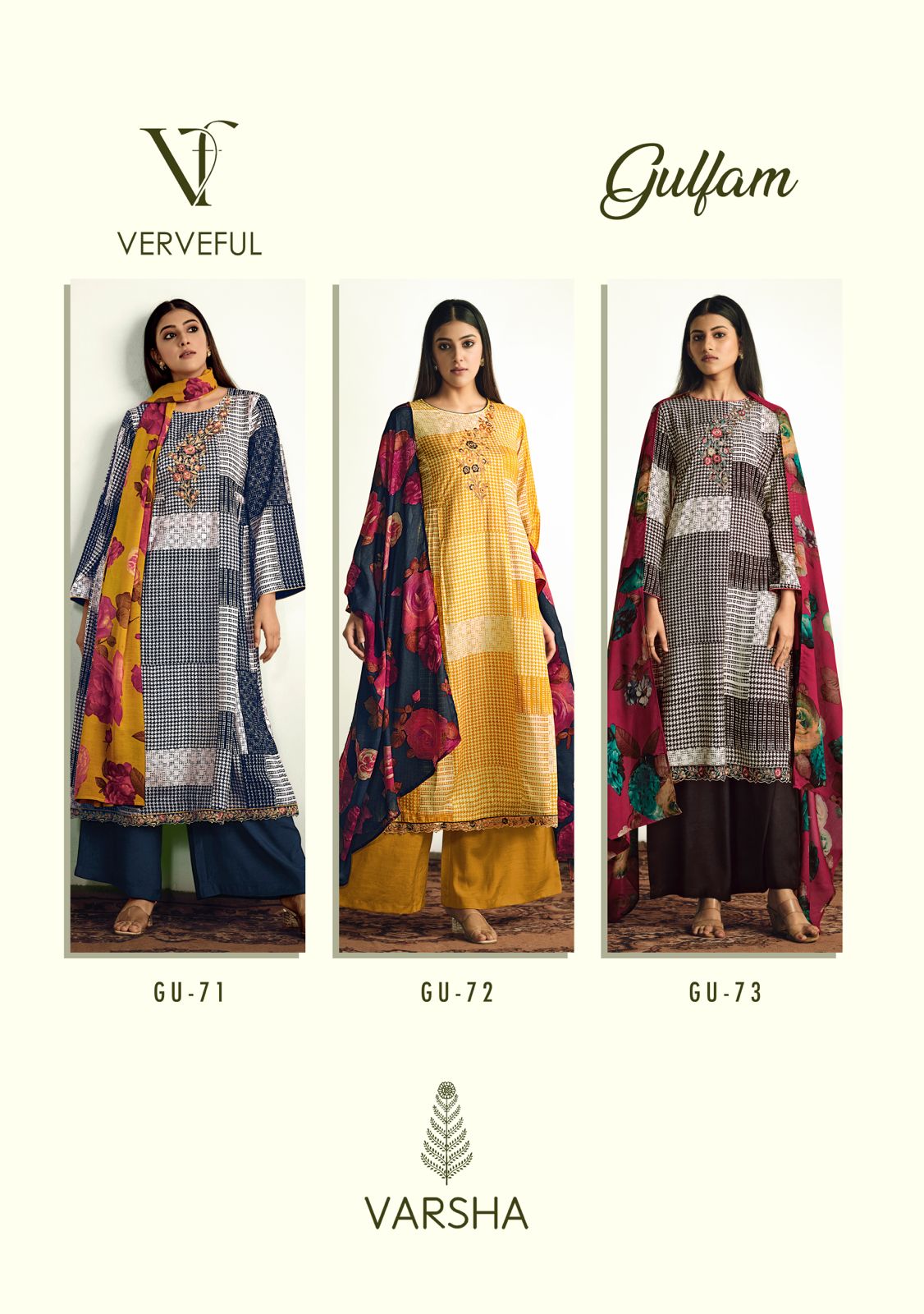 Gulfam-Verveful Varsha Fashions Viscose Muslin Pant Style Suits