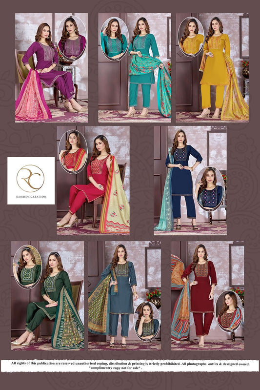 Gulmohar Vol 1 Ramdev Creation Silk Readymade Pant Style Suits