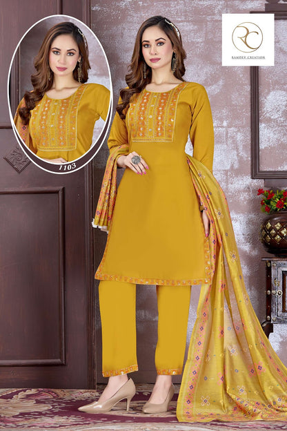 Gulmohar Vol 1 Ramdev Creation Silk Readymade Pant Style Suits