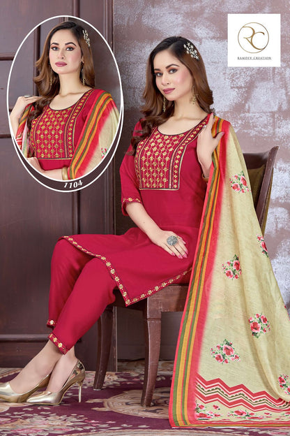 Gulmohar Vol 1 Ramdev Creation Silk Readymade Pant Style Suits