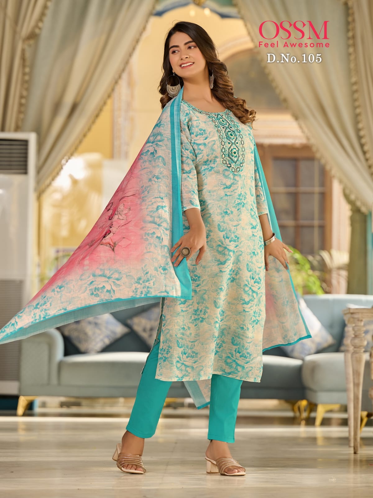 Gulnaz Ossm Cotton Linen Readymade Pant Style Suits