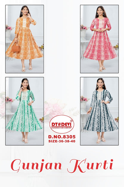 Gunjan -8305 Dt Devi Rayon Girls Anarkali Kurti