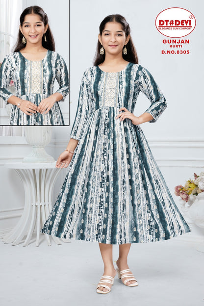 Gunjan -8305 Dt Devi Rayon Girls Anarkali Kurti