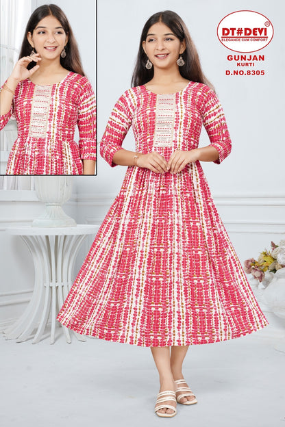 Gunjan -8305 Dt Devi Rayon Girls Anarkali Kurti