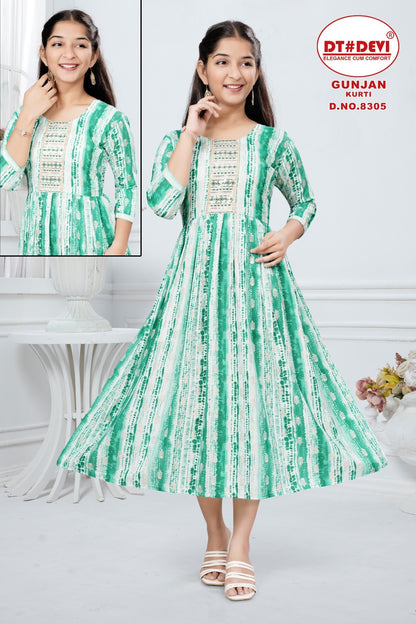 Gunjan -8305 Dt Devi Rayon Girls Anarkali Kurti