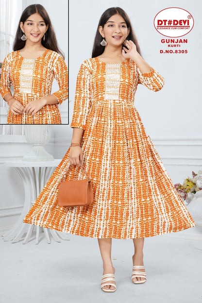 Gunjan -8305 Dt Devi Rayon Girls Anarkali Kurti