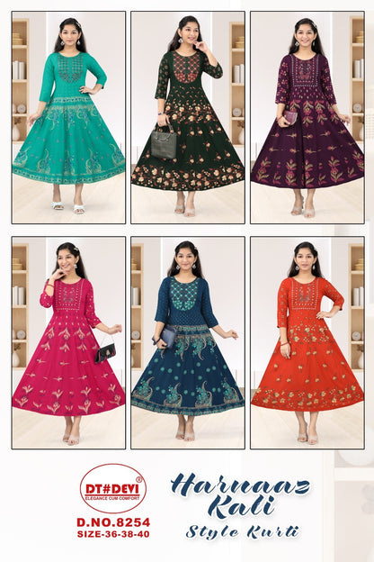 Harnaaz -8254 Dt Devi Rayon Girls Anarkali Kurti