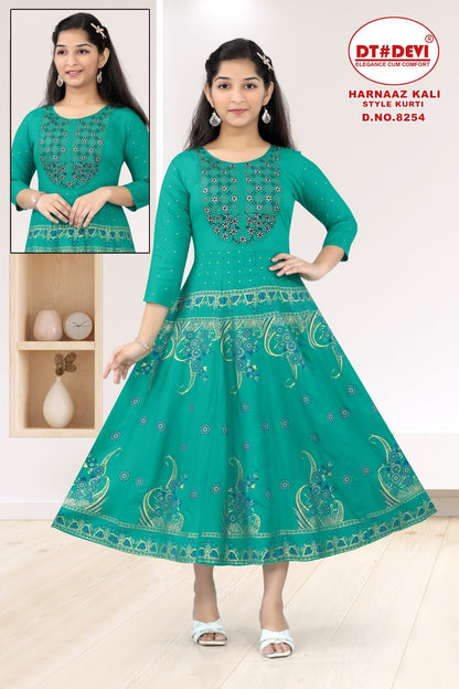 Harnaaz -8254 Dt Devi Rayon Girls Anarkali Kurti