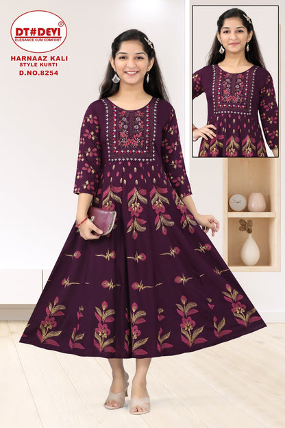 Harnaaz -8254 Dt Devi Rayon Girls Anarkali Kurti
