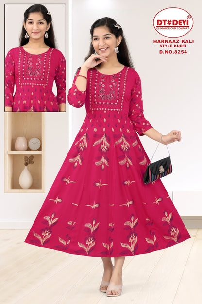 Harnaaz -8254 Dt Devi Rayon Girls Anarkali Kurti