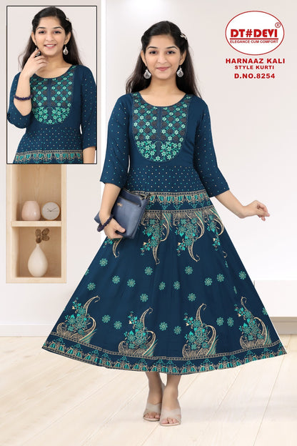 Harnaaz -8254 Dt Devi Rayon Girls Anarkali Kurti