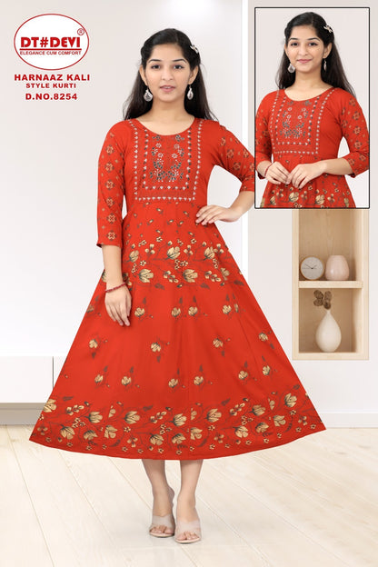 Harnaaz -8254 Dt Devi Rayon Girls Anarkali Kurti
