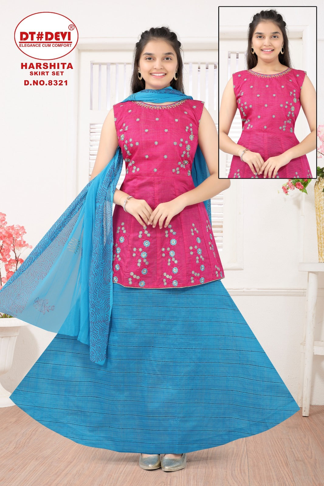 Harshita -8321 Dt Devi Silk Girls Readymade Skirt Style Suits