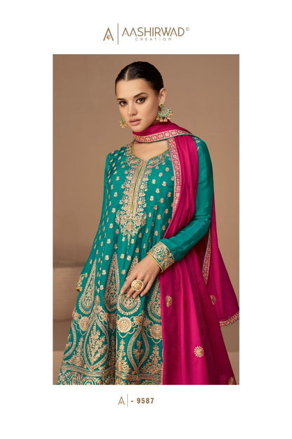 Heena-Nx Aashirwad Creation Silk Pakistani Readymade Suits