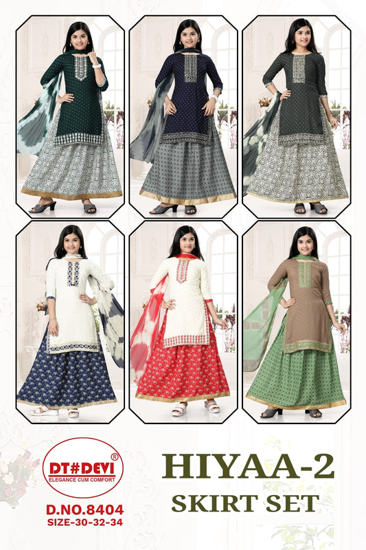 Hiyaa-2 Dt Devi Rayon Girls Readymade Skirt Style Suits