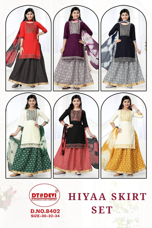 Hiyaa Dt Devi Rayon Girls Readymade Skirt Style Suits