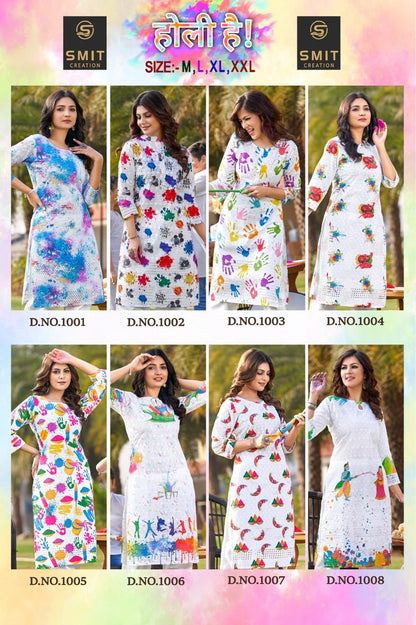 Holi Hai Smit Creation Cotton Knee Length Kurtis