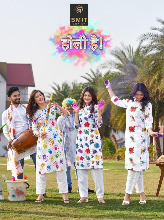 Holi Hai Smit Creation Cotton Knee Length Kurtis