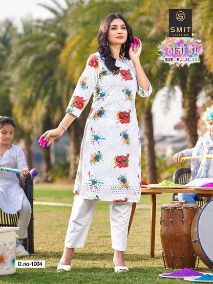 Holi Hai Smit Creation Cotton Knee Length Kurtis