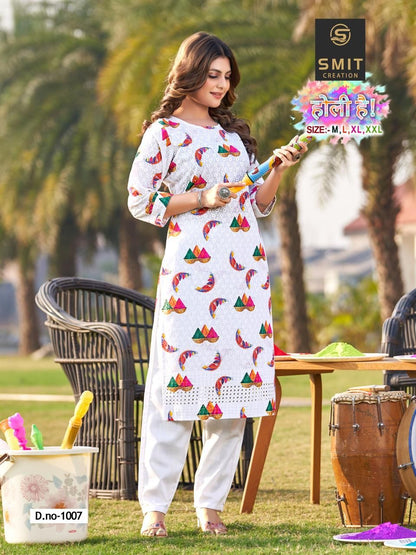 Holi Hai Smit Creation Cotton Knee Length Kurtis